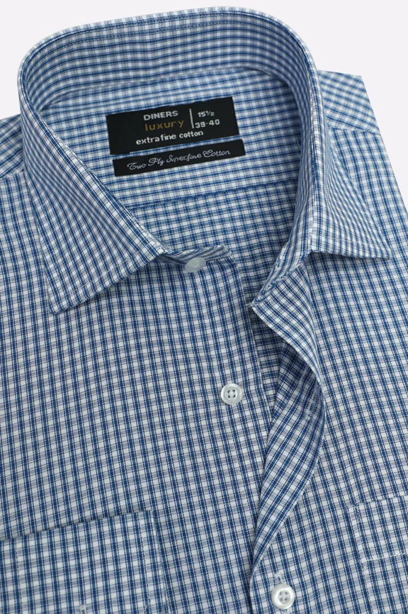 Blue Mini Check Formal Shirt - Image 2
