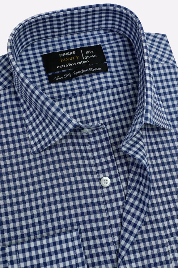 Blue Gingham Check Formal Shirt - Image 2