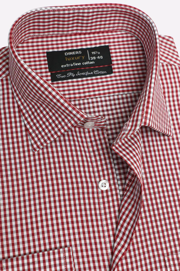 Red Gingham Check Formal Shirt - Image 2