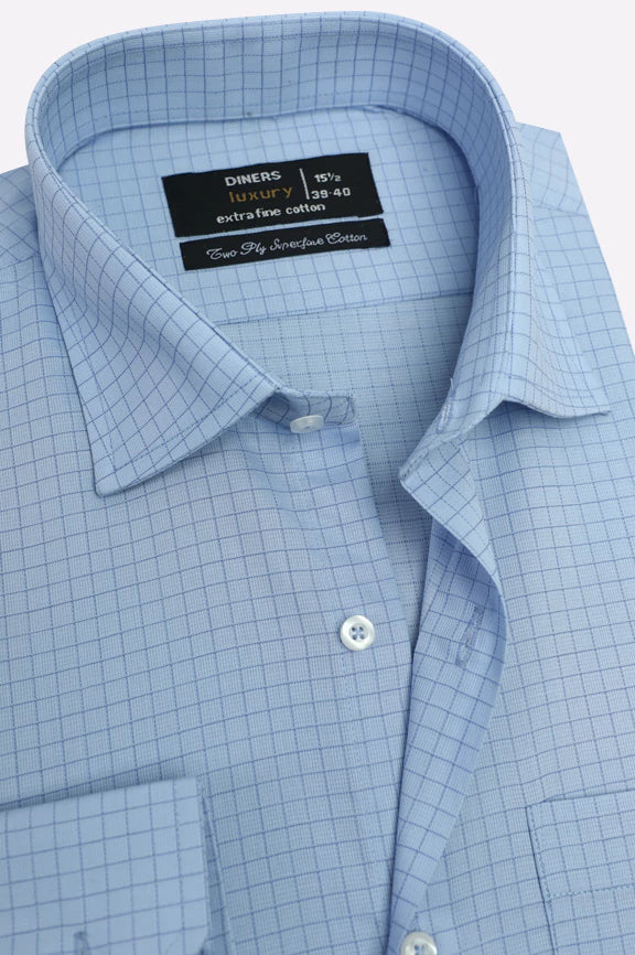 Blue Windowpane Check Formal Shirt - Image 2