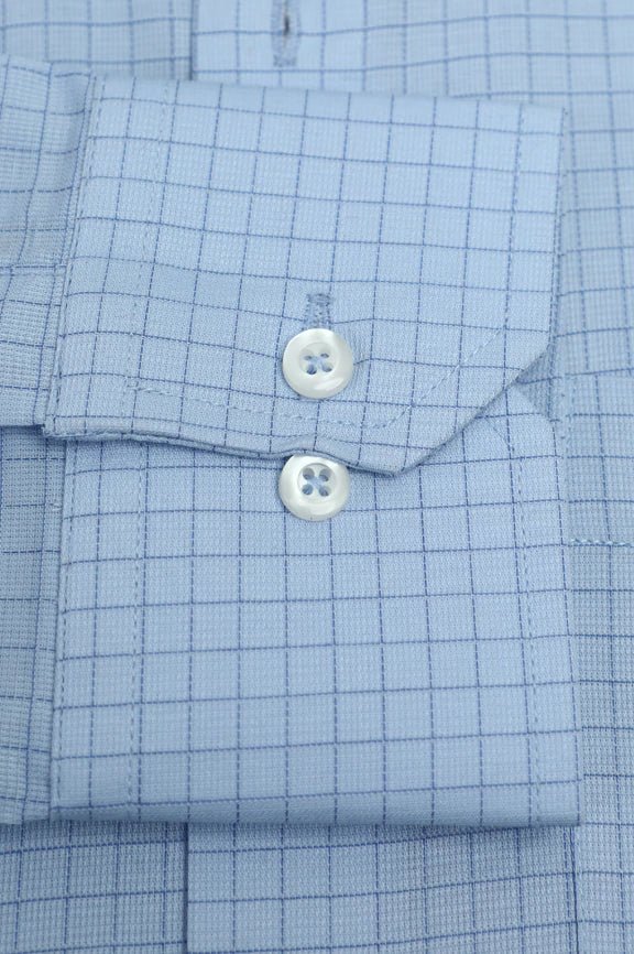 Blue Windowpane Check Formal Shirt - Image 3