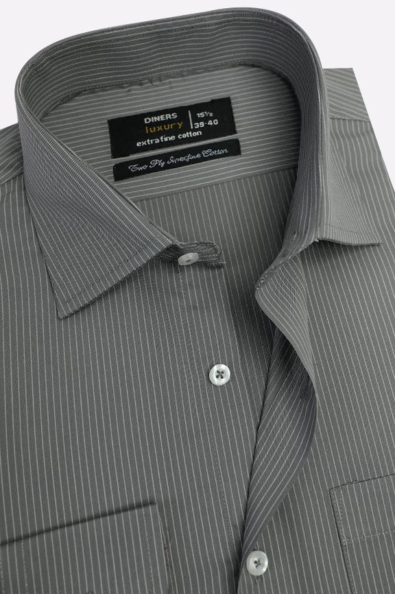 Grey Pinstripe Formal Shirt - Image 2