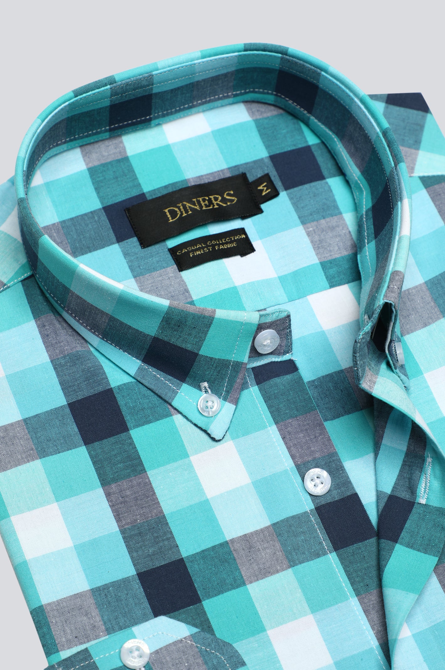 Aqua Gingham Check Casual Shirt - Image 2