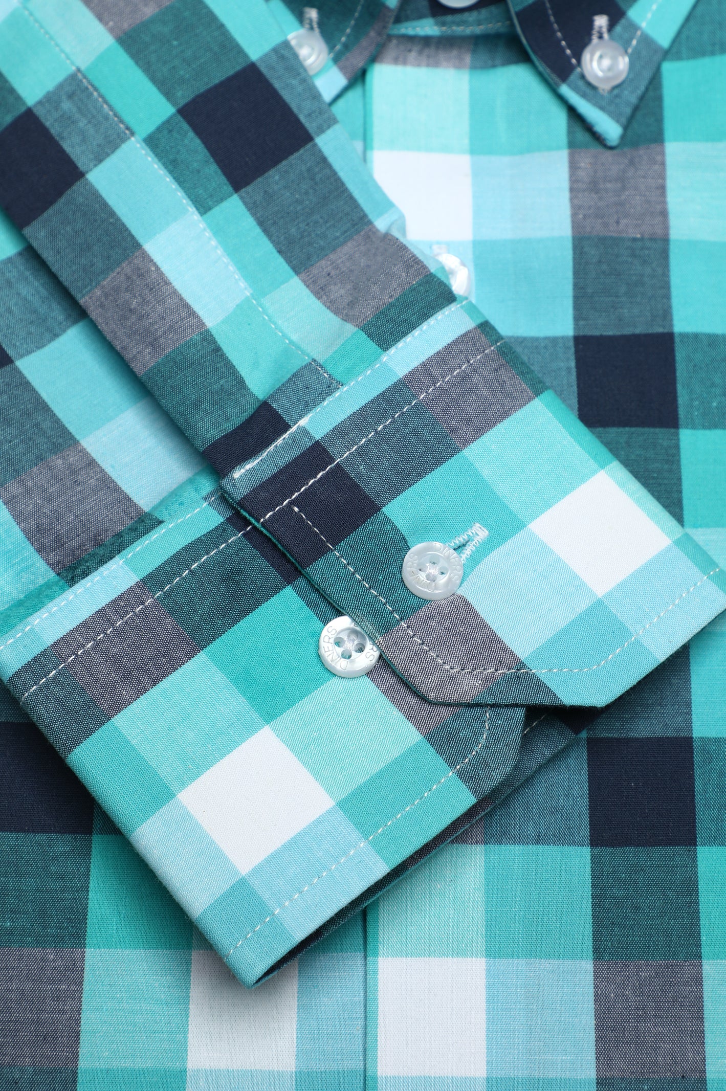 Aqua Gingham Check Casual Shirt - Image 3