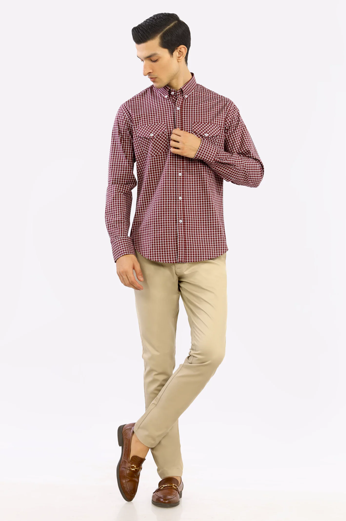 Maroon Windowpane Check Casual Shirt - Image 2