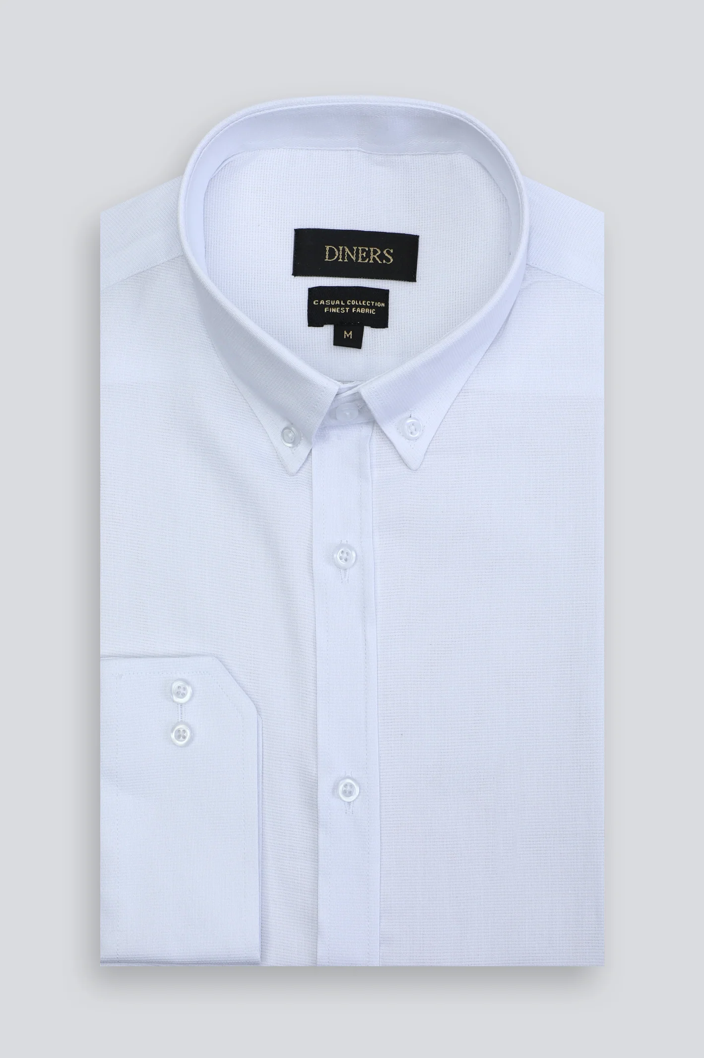 White Pinpoint Textured Casual Shirt