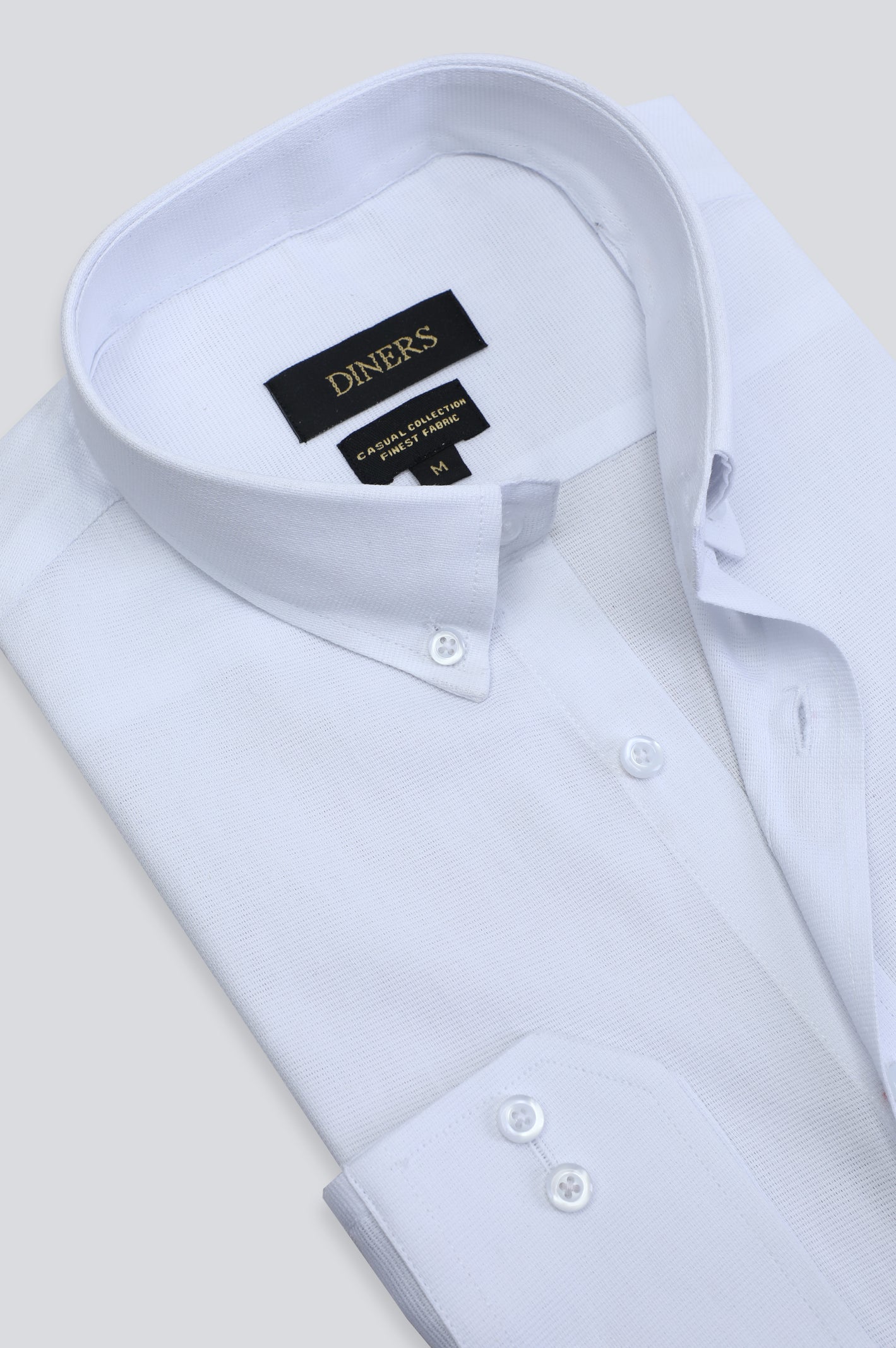 White Pinpoint Textured Casual Shirt - Image 2