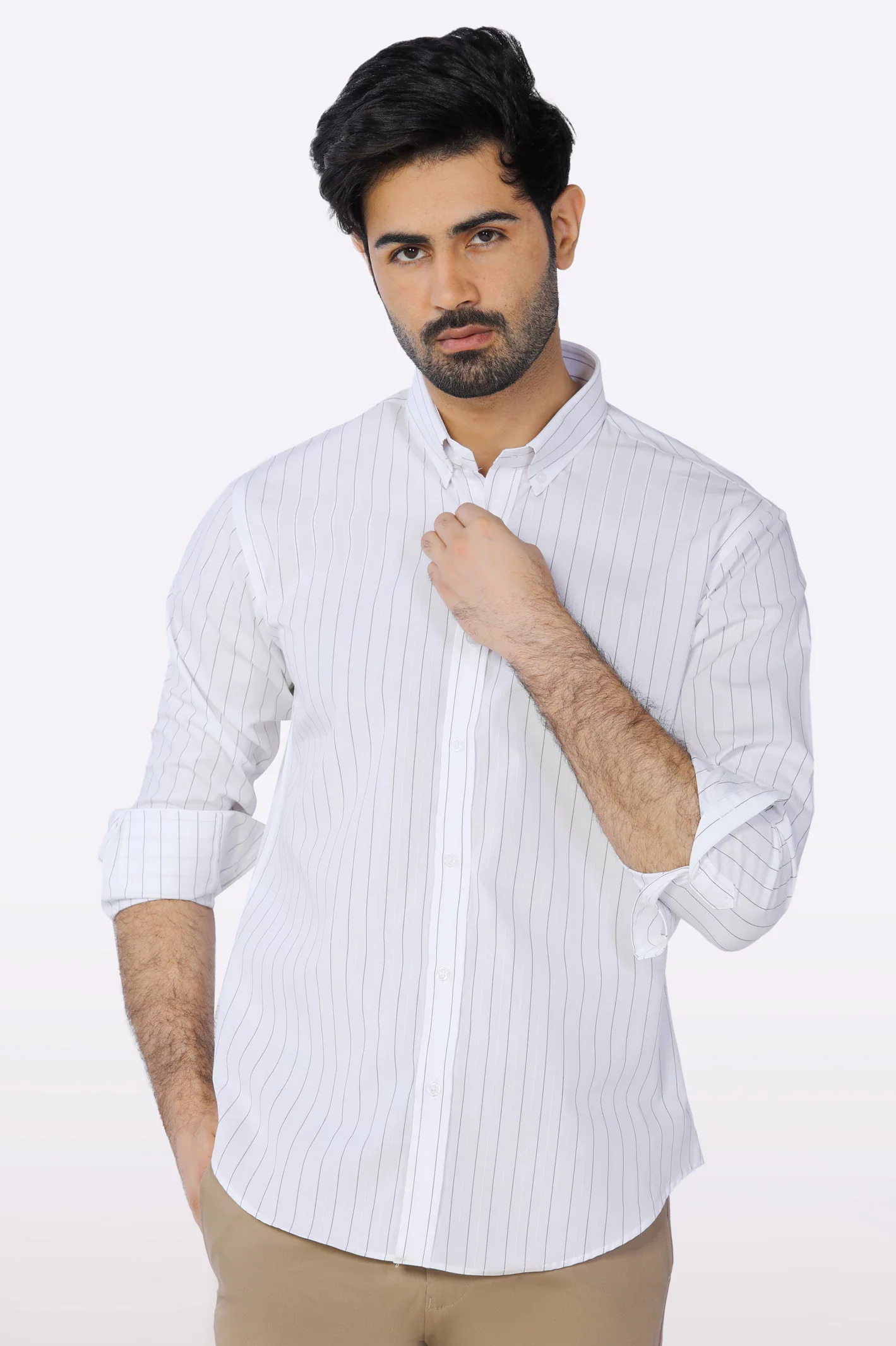 White Pinstripe Casual Shirt