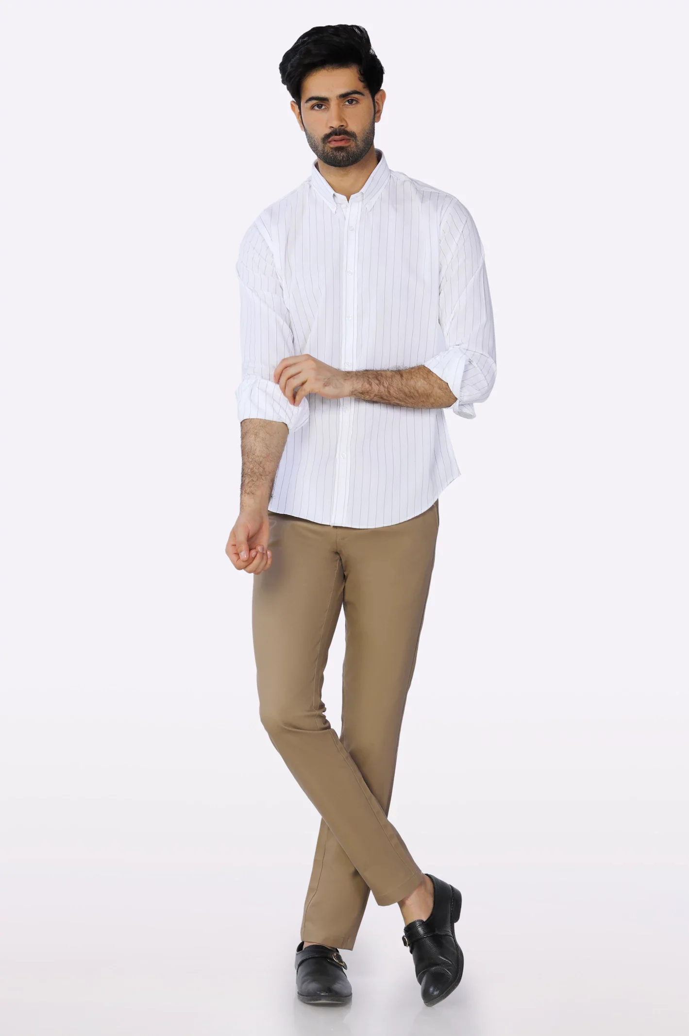 White Pinstripe Casual Shirt - Image 2