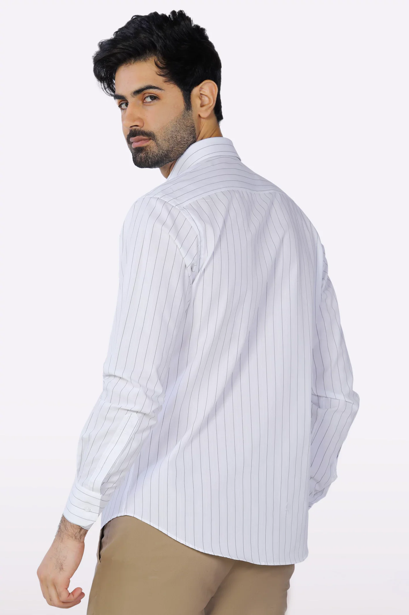 White Pinstripe Casual Shirt - Image 3