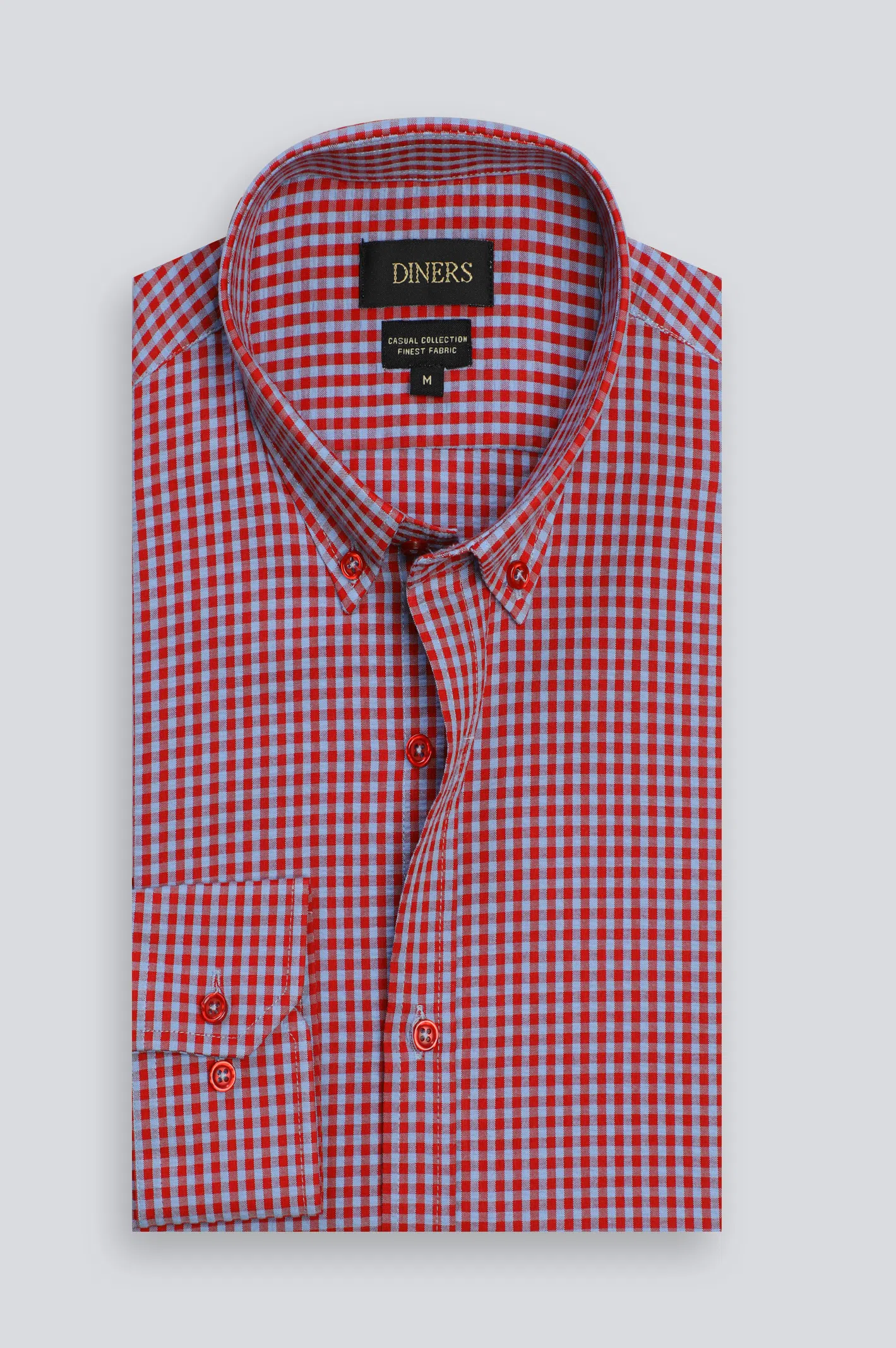 Red Mini Check Casual Shirt - Image 4