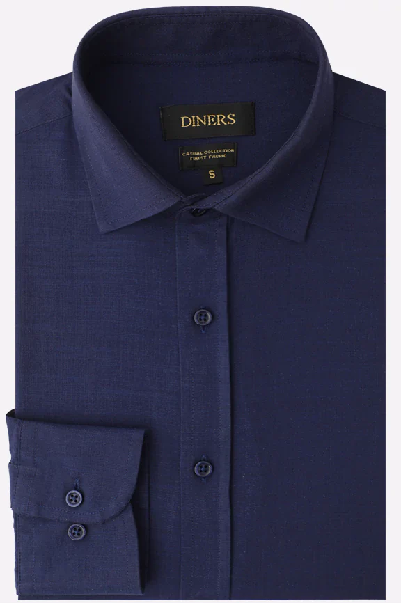 Navy Blue Self Textured Casual Shirt