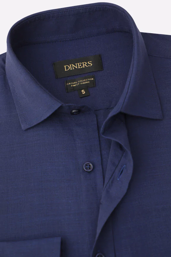 Navy Blue Self Textured Casual Shirt - Image 2