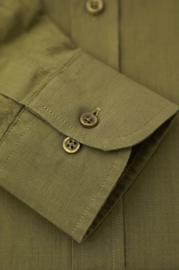Olive Self Textured Casual Shirt - Image 3