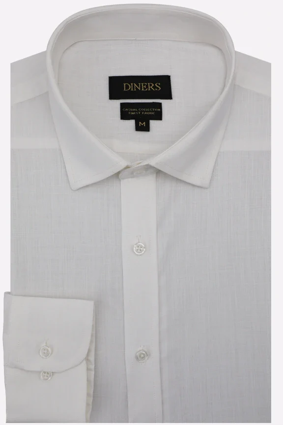 White Self Textured Casual Shirt