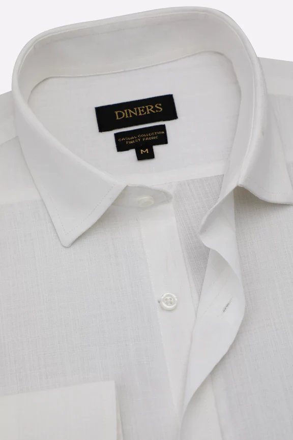White Self Textured Casual Shirt - Image 2