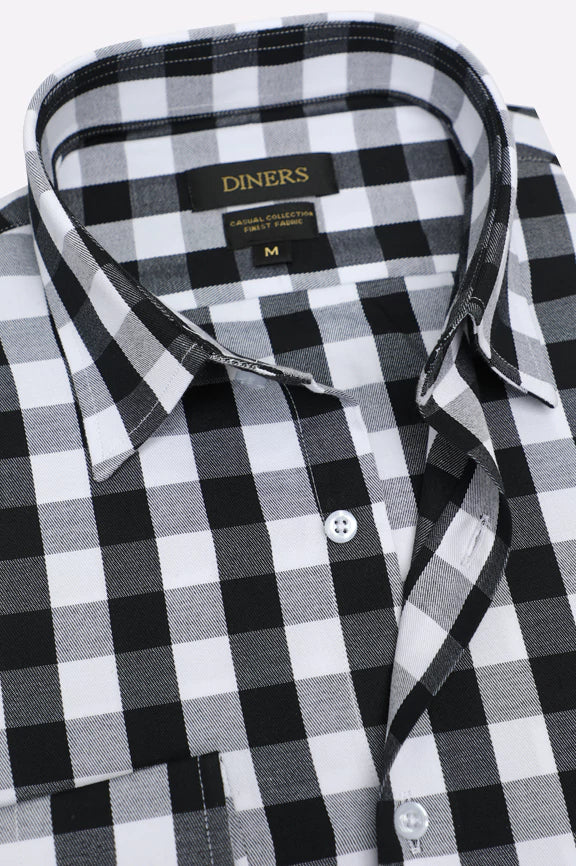 Black Gingham Check Casual Shirt - Image 2
