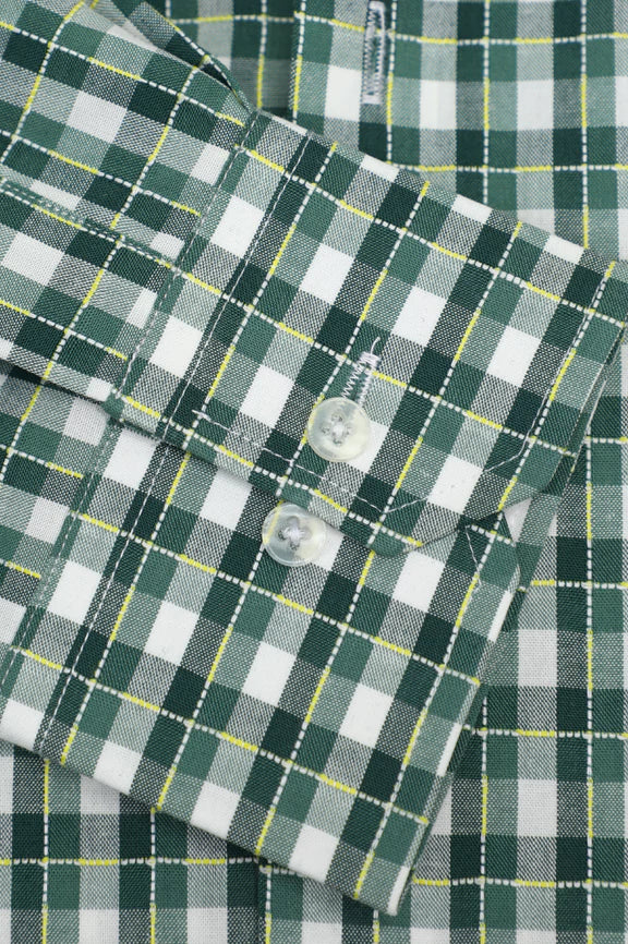 Green Plaid Cotton Casual Shirt - Image 3