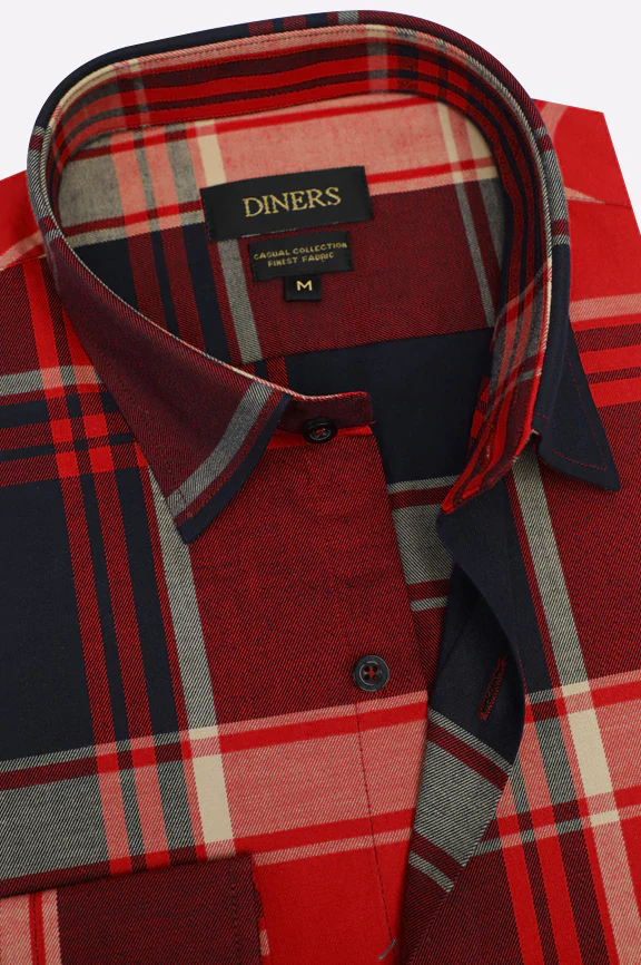 Red Plaid Check Casual Shirt - Image 2
