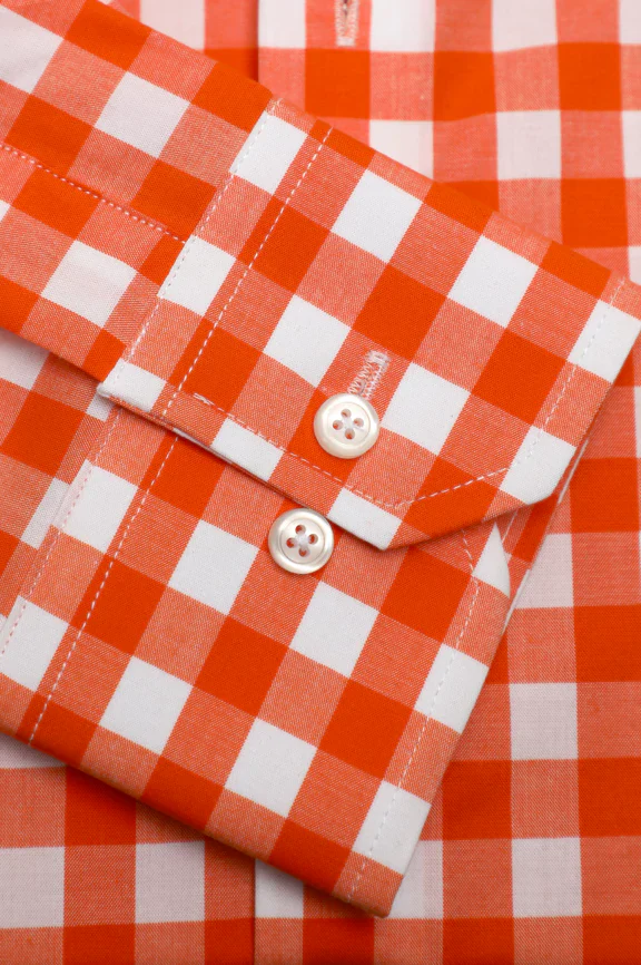 Orange Gingham Check Casual Shirt - Image 3