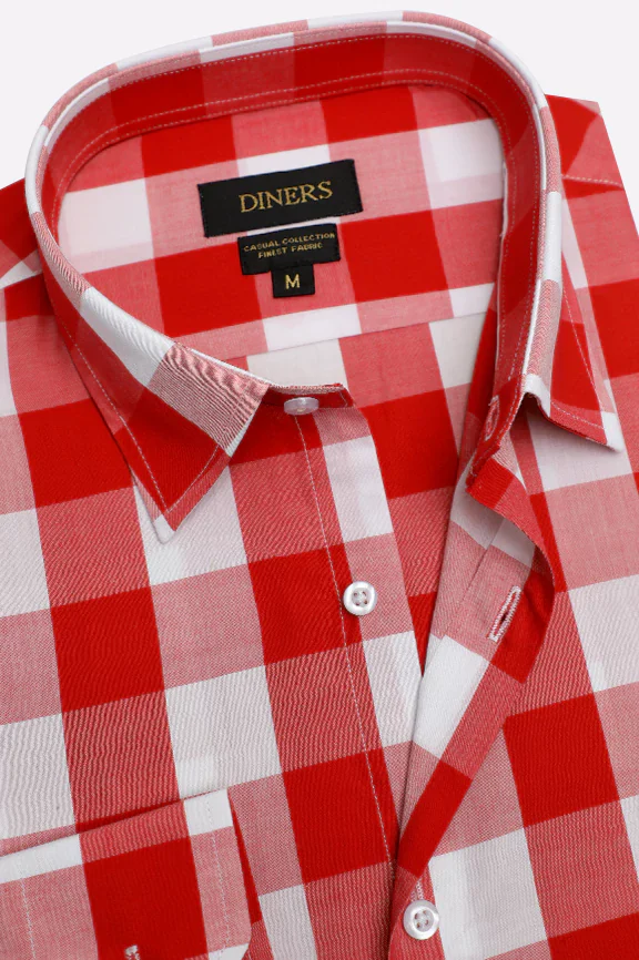 Red Gingham Check Casual Shirt - Image 2