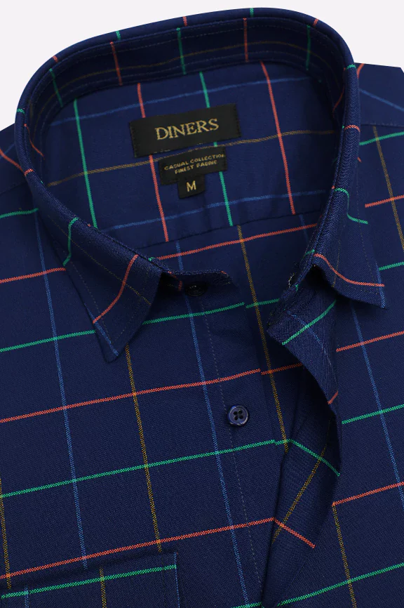 Blue Windowpane Check Casual Shirt - Image 2