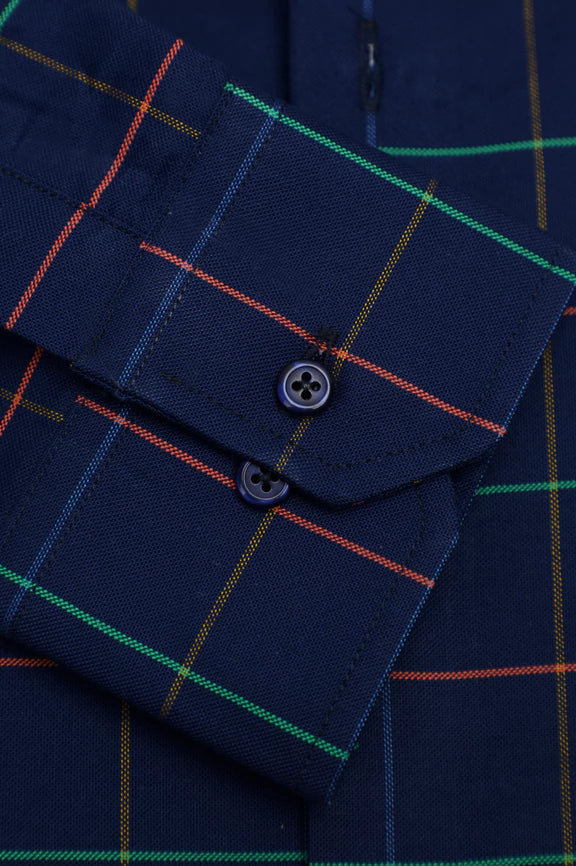 Blue Windowpane Check Casual Shirt - Image 3