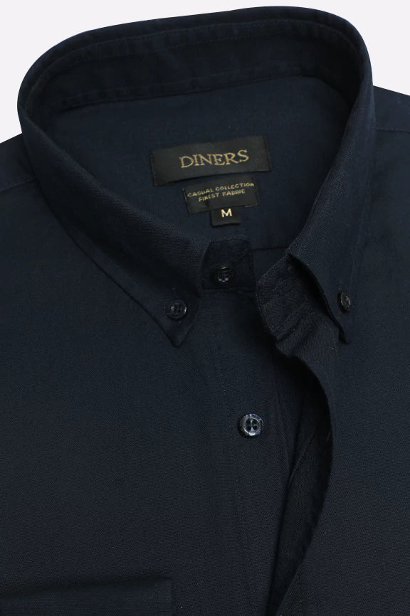 Navy Blue Self Textured Casual Shirt - Image 2