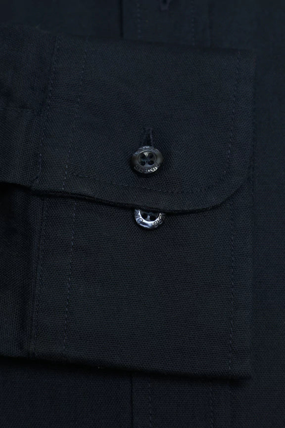 Navy Blue Self Textured Casual Shirt - Image 3