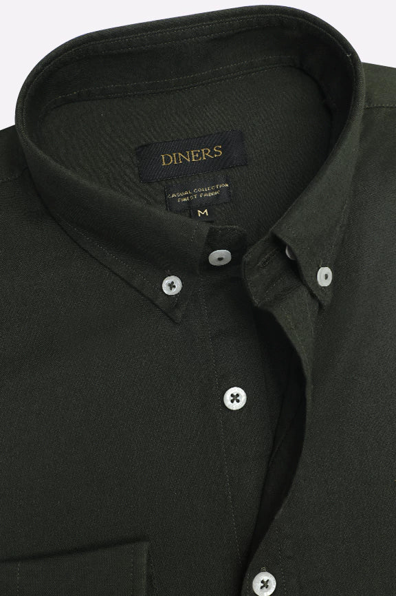 Olive Self Textured Casual Shirt - Image 2