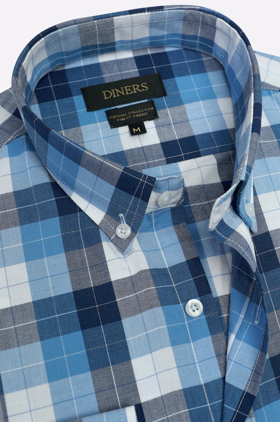 Blue Tattersall Check Casual Shirt - Image 2