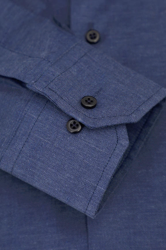 Navy Blue Self Textured Formal Shirt - Image 3