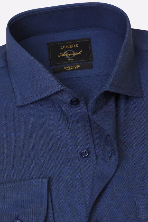 Blue Self Textured Formal Autograph Shirt - Image 2
