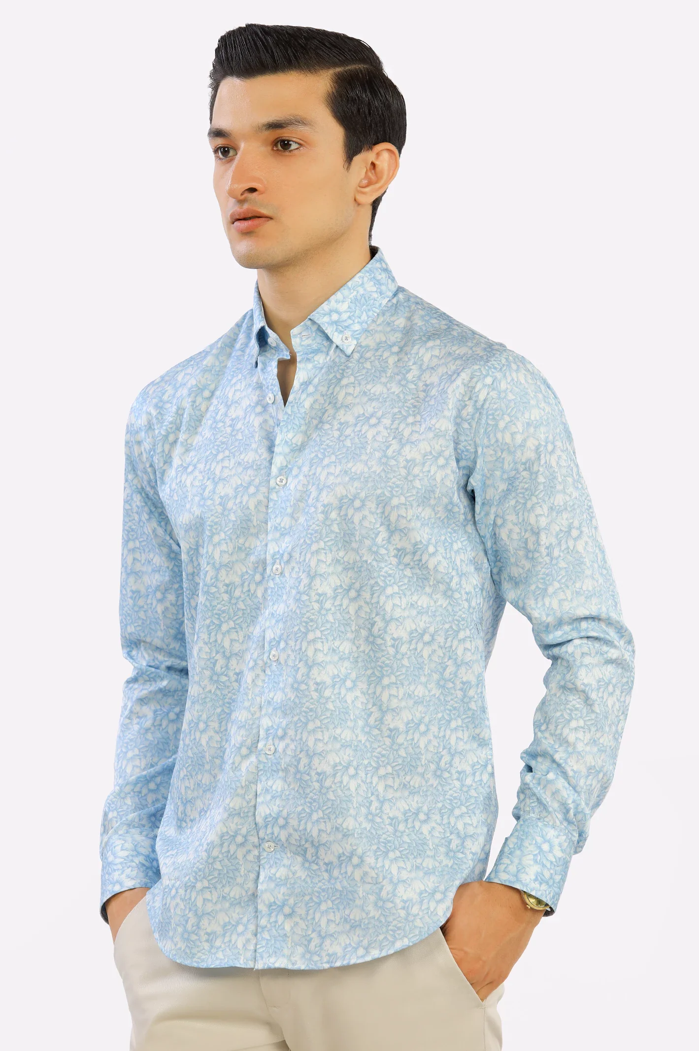 Light Blue Printed Casual Milano Shirt - Image 3