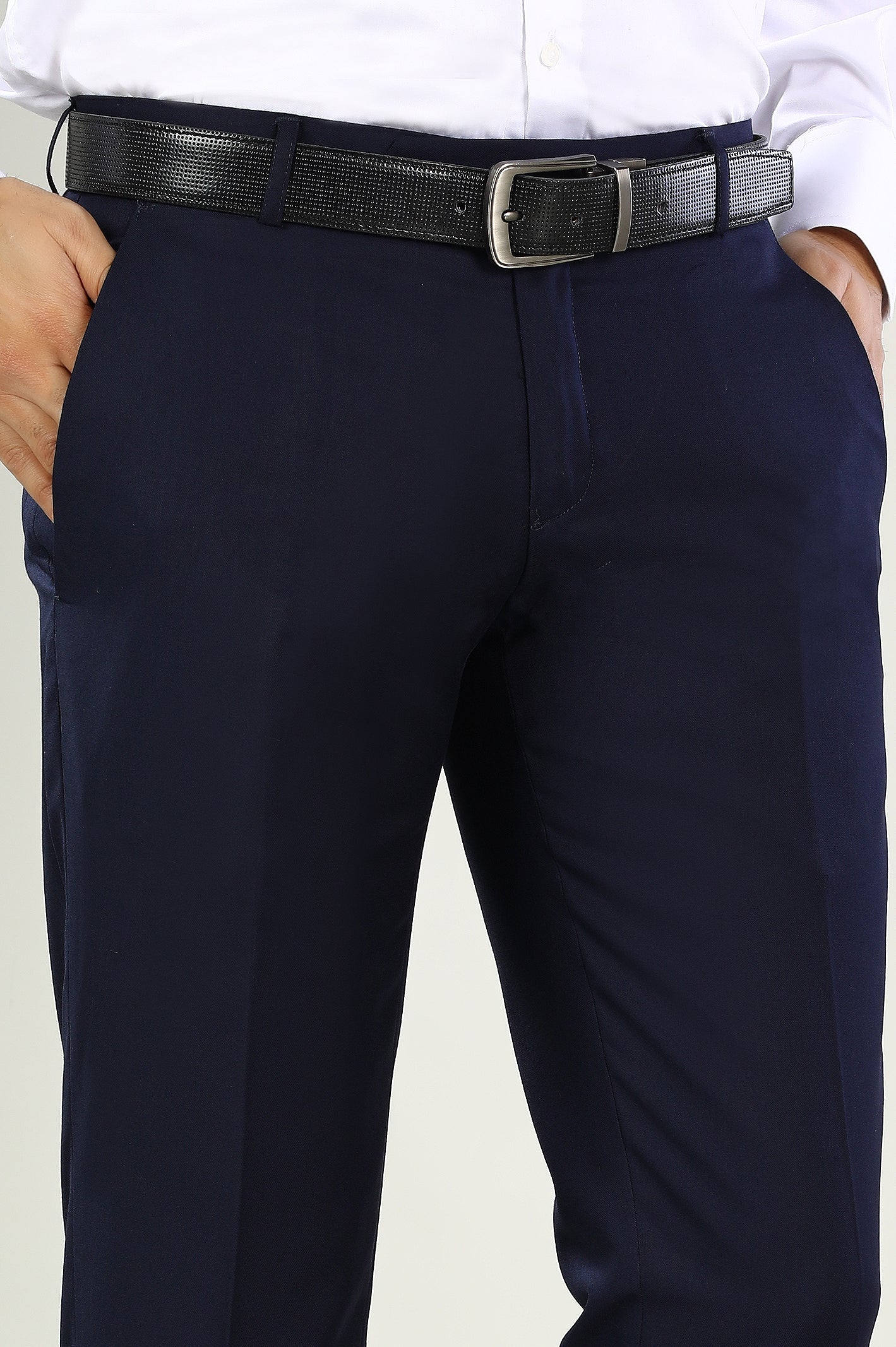 Navy Blue Wash & Wear Smart Fit Trouser - Image 2