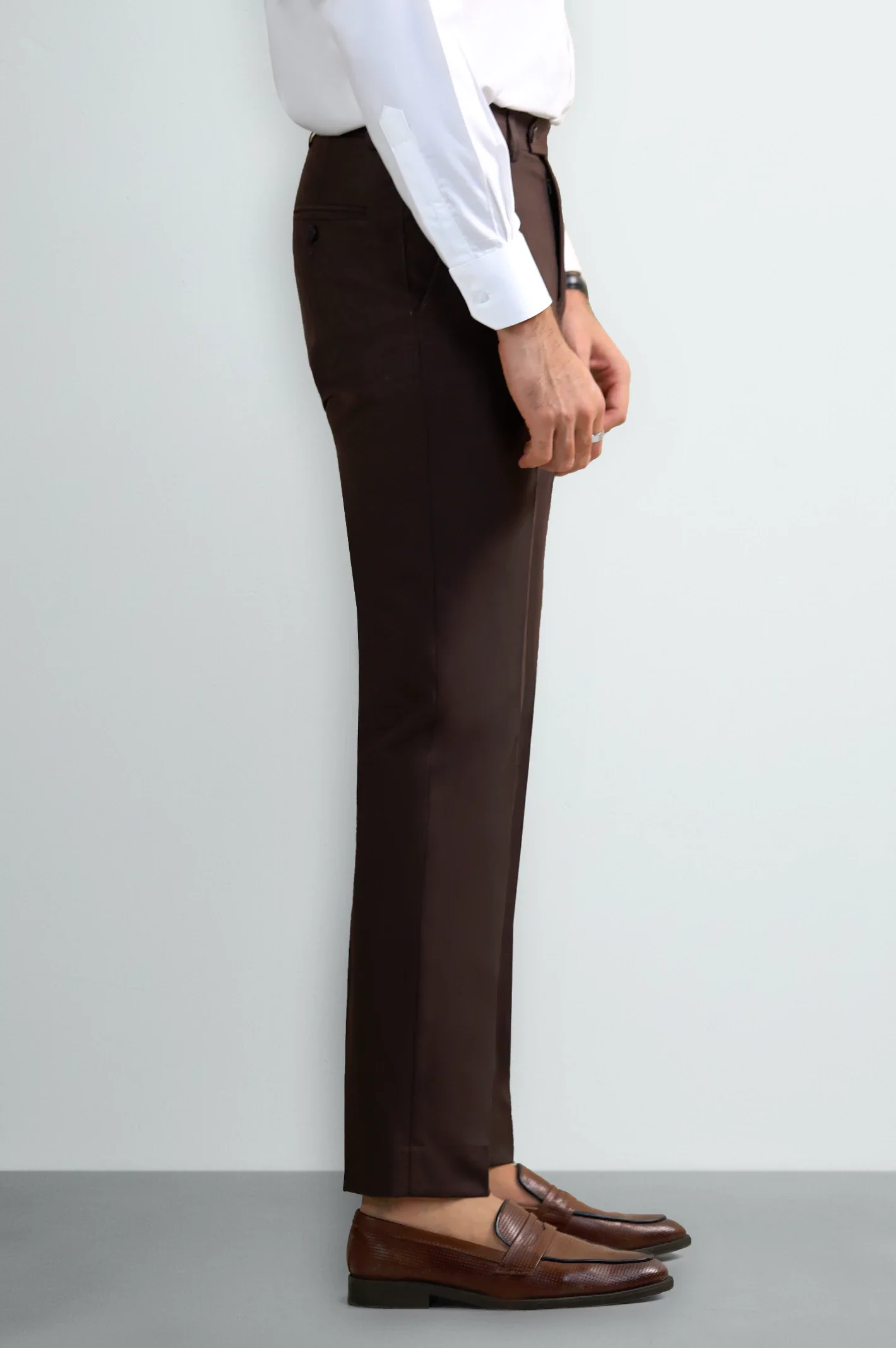 Dark Brown Regular Fit Formal Trouser - Image 2