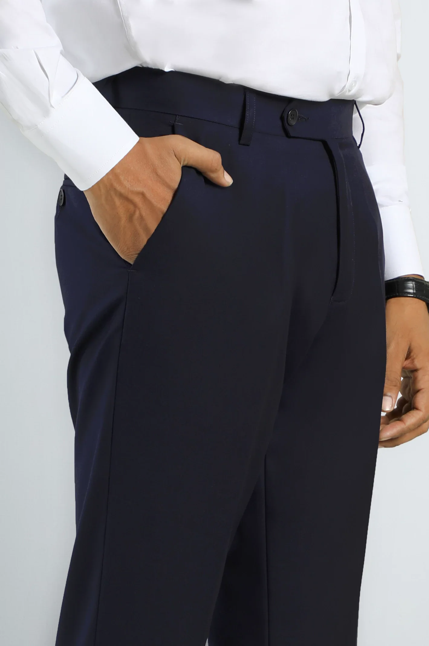 Navy Blue Regular Fit Formal Trouser - Image 2