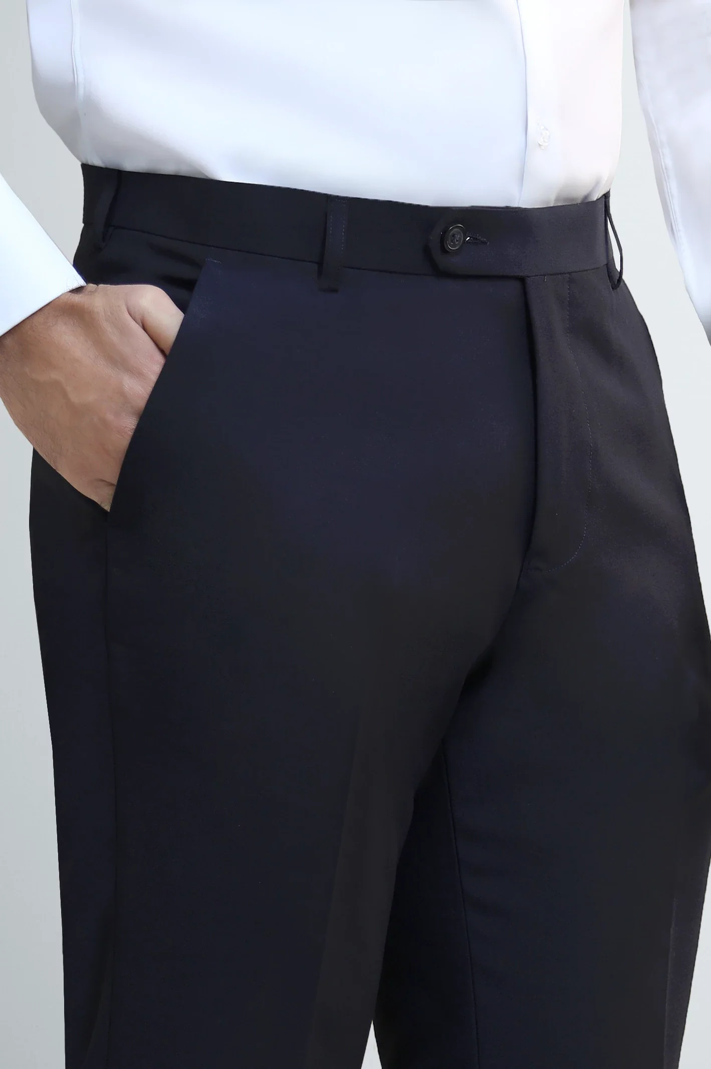 Navy Blue Regular Fit Formal Trouser - Image 2