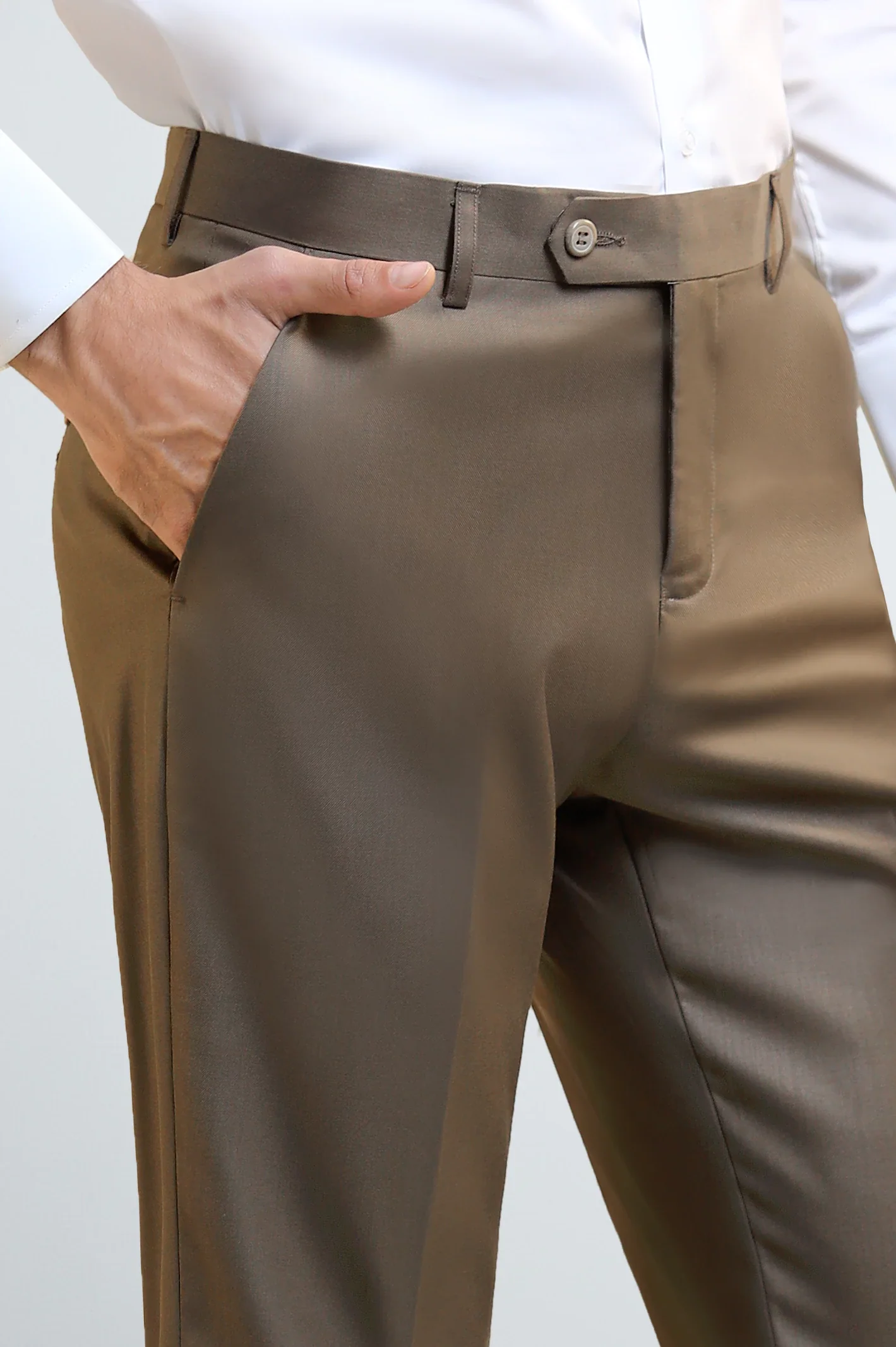 Beige Regular Fit Formal Trouser - Image 2