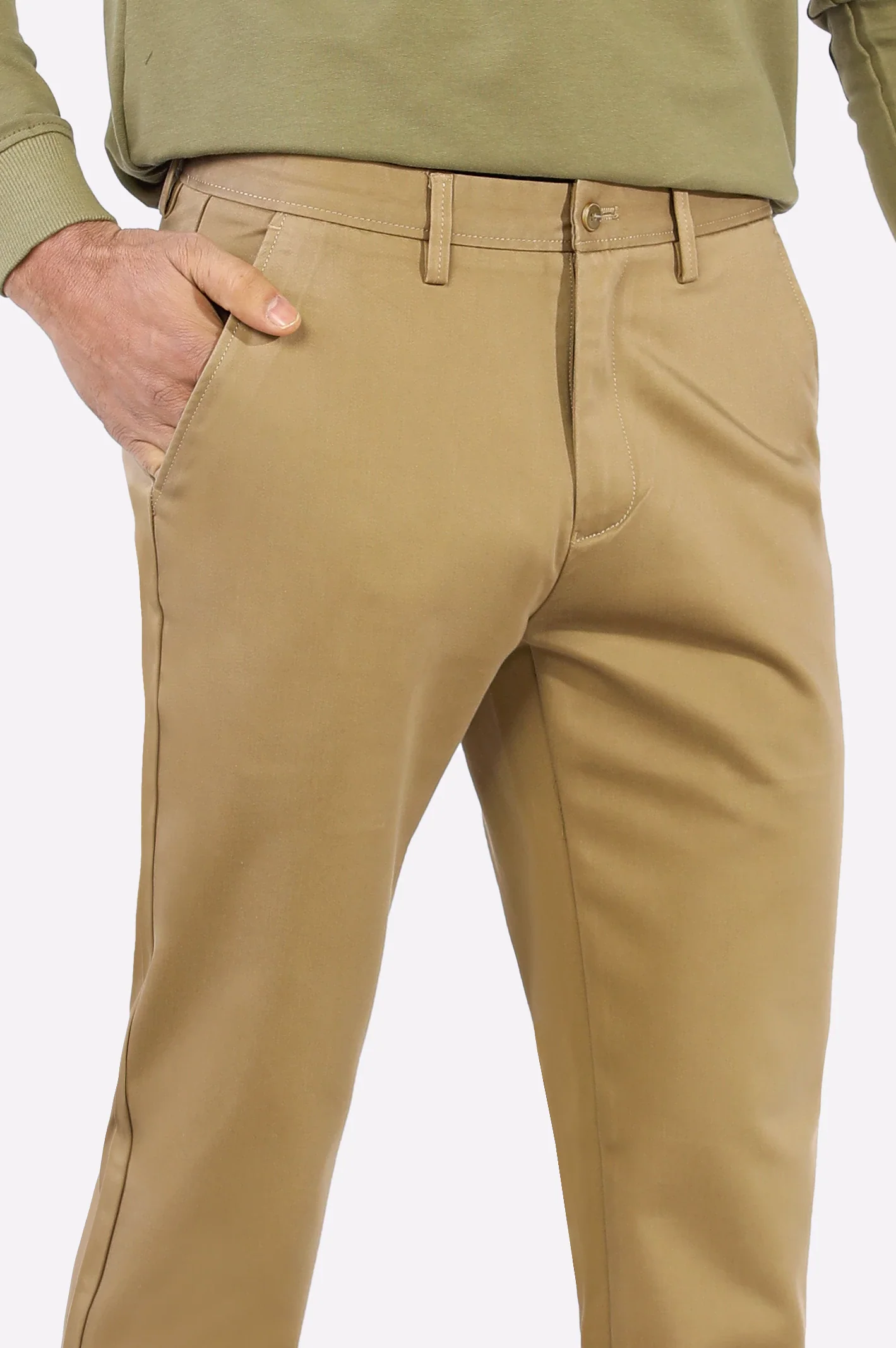 Dark Khaki Smart Fit Cotton Chino - Image 2