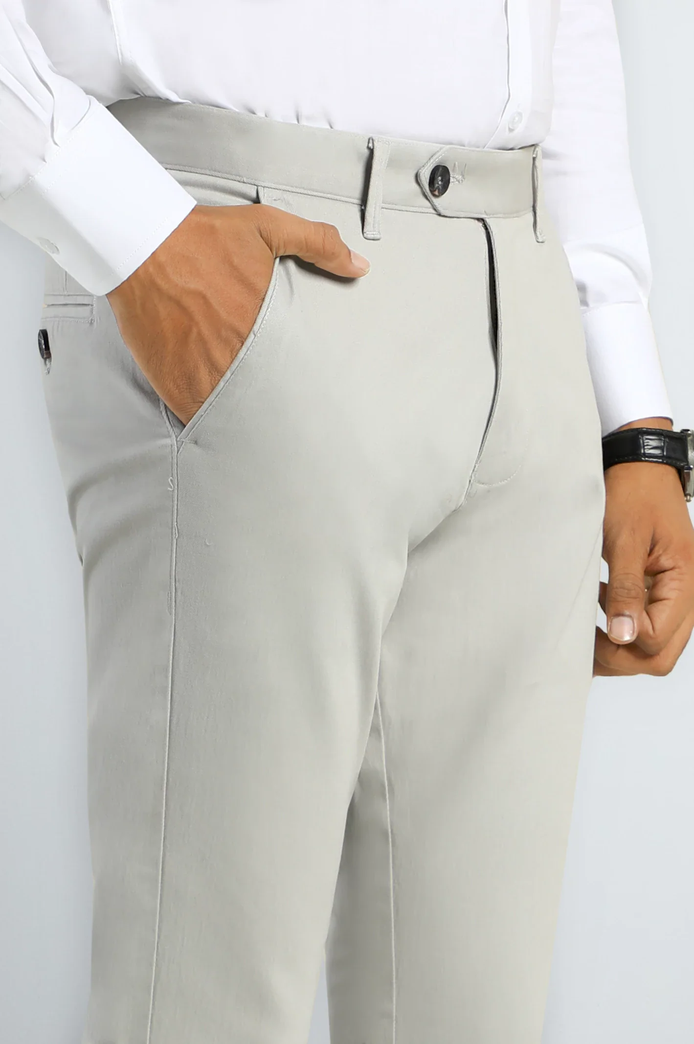 Light Grey Smart Grey Cotton Chino - Image 2