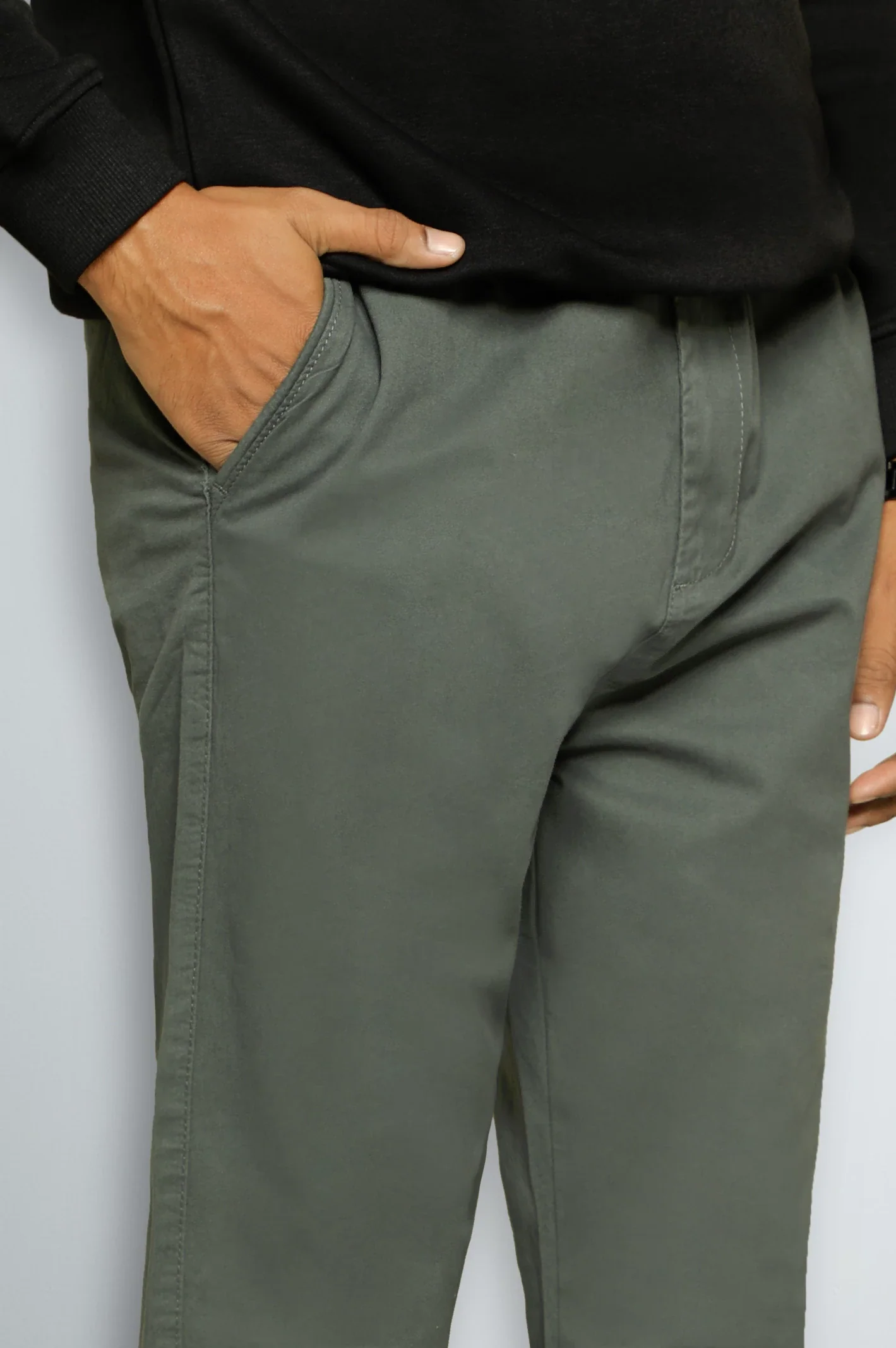 Dark Olive Smart Fit Cotton Pants - Image 2
