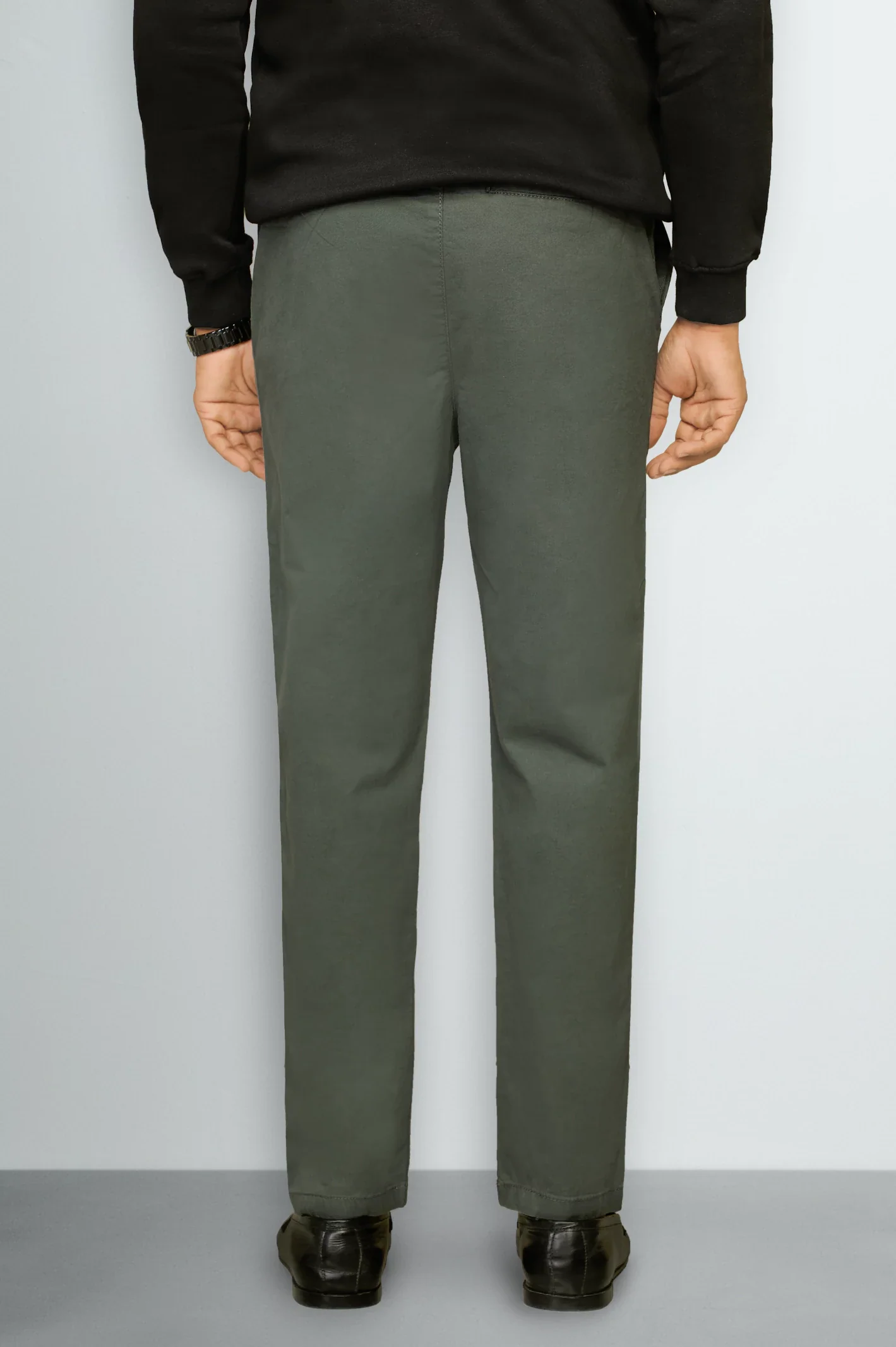 Dark Olive Smart Fit Cotton Pants - Image 3
