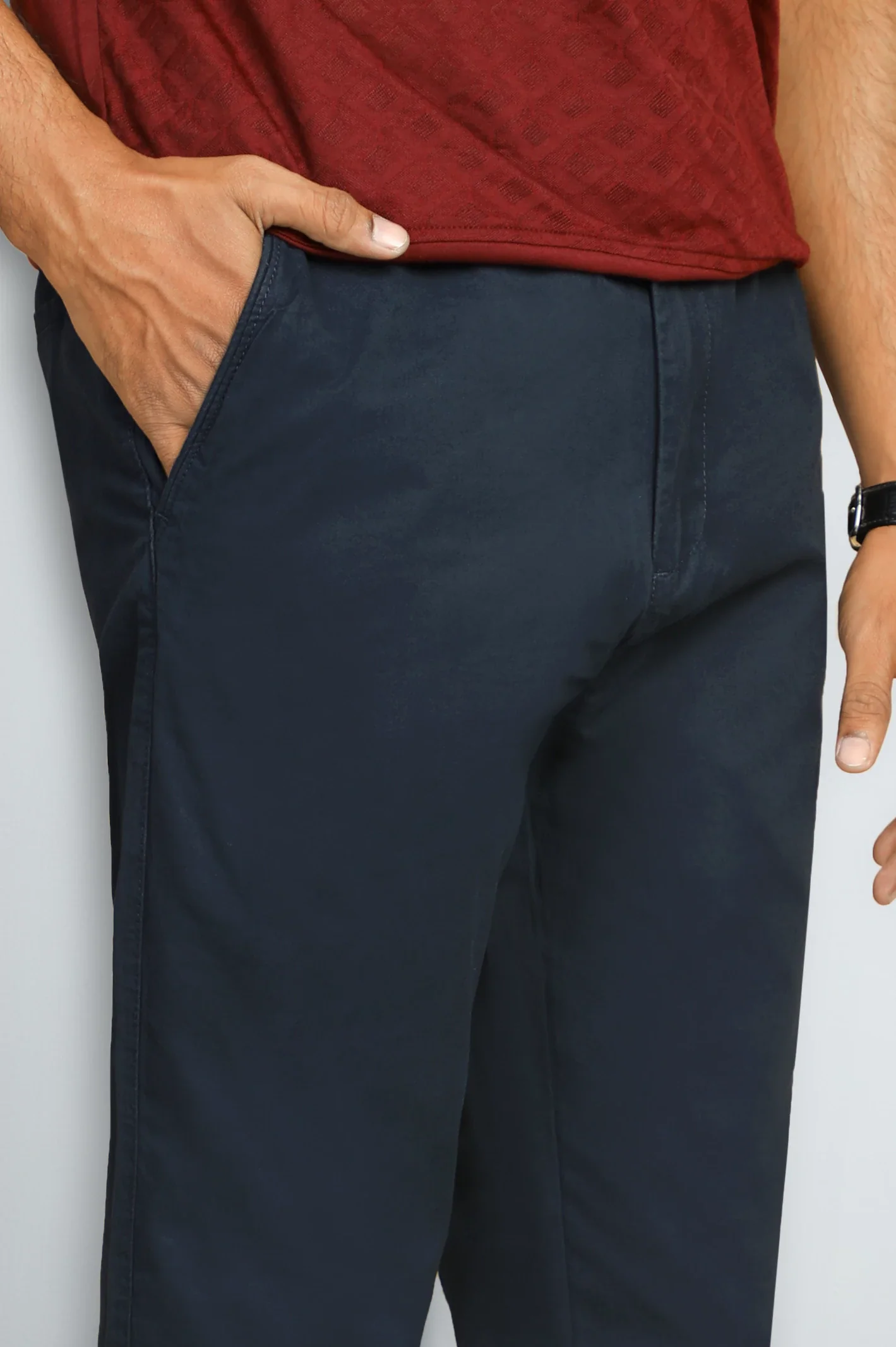 Navy Blue Smart Fit Cotton Pants - Image 2