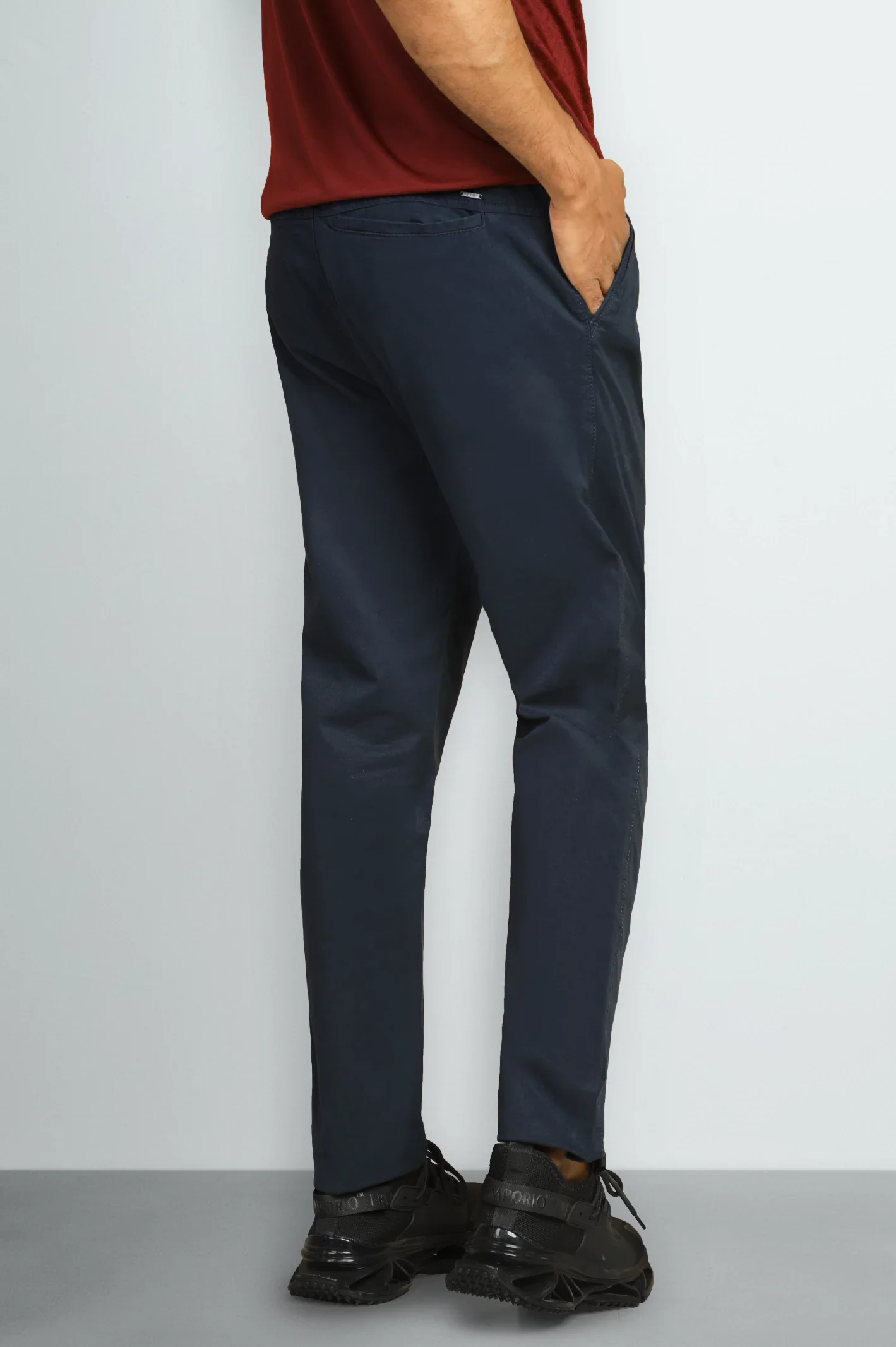 Navy Blue Smart Fit Cotton Pants - Image 3