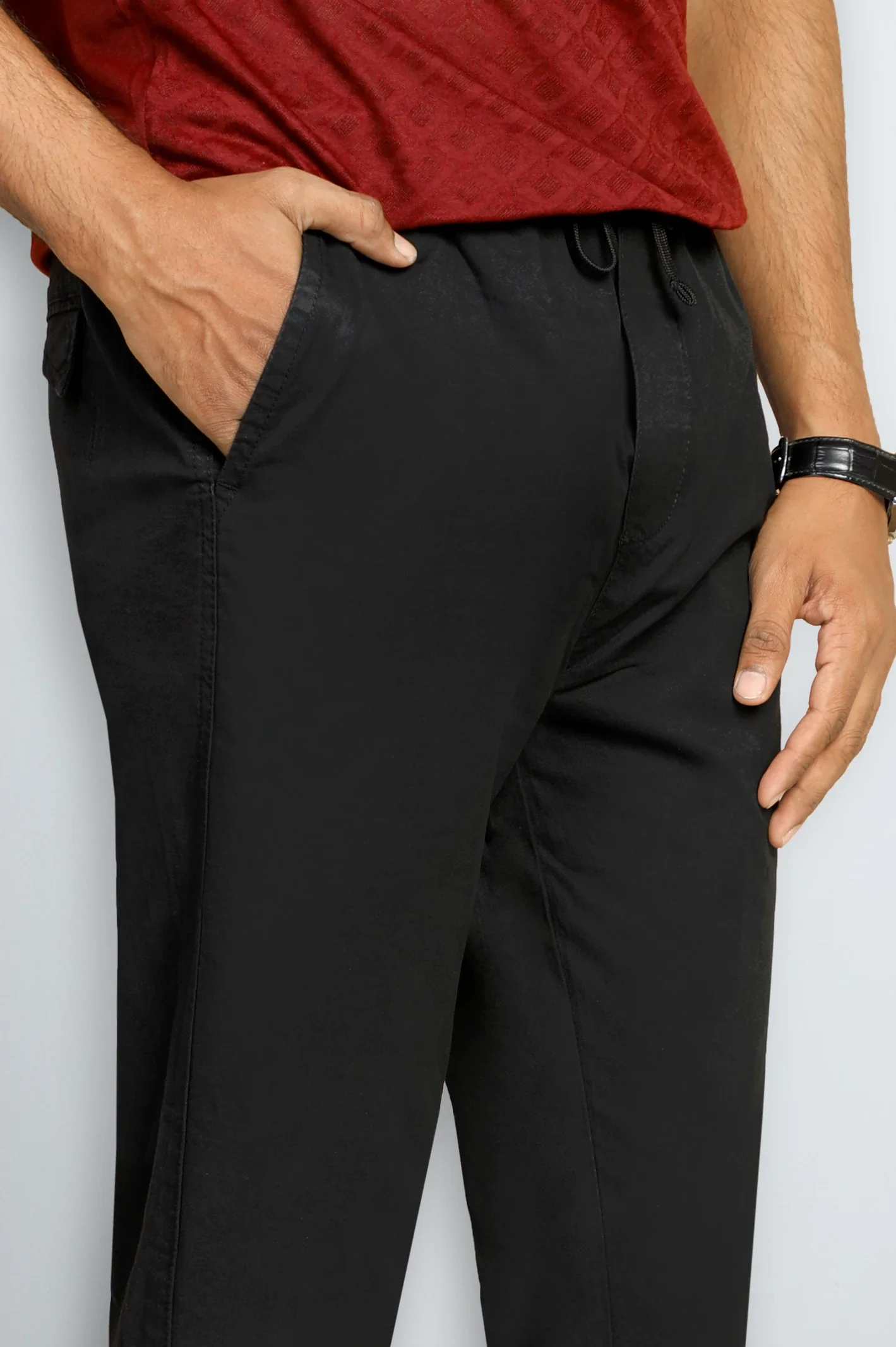 Black Smart Fit Cotton Pants - Image 2