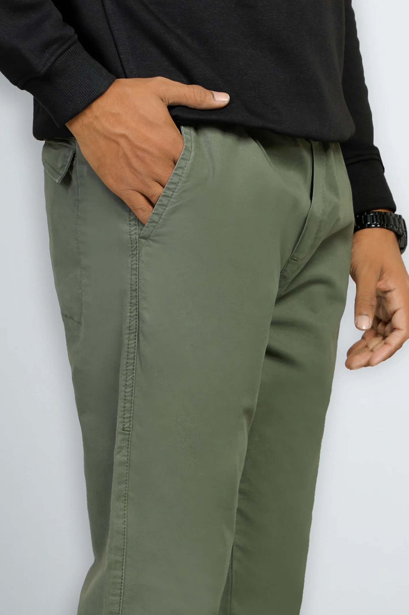 Dark Olive Smart Fit Cotton Pants - Image 2
