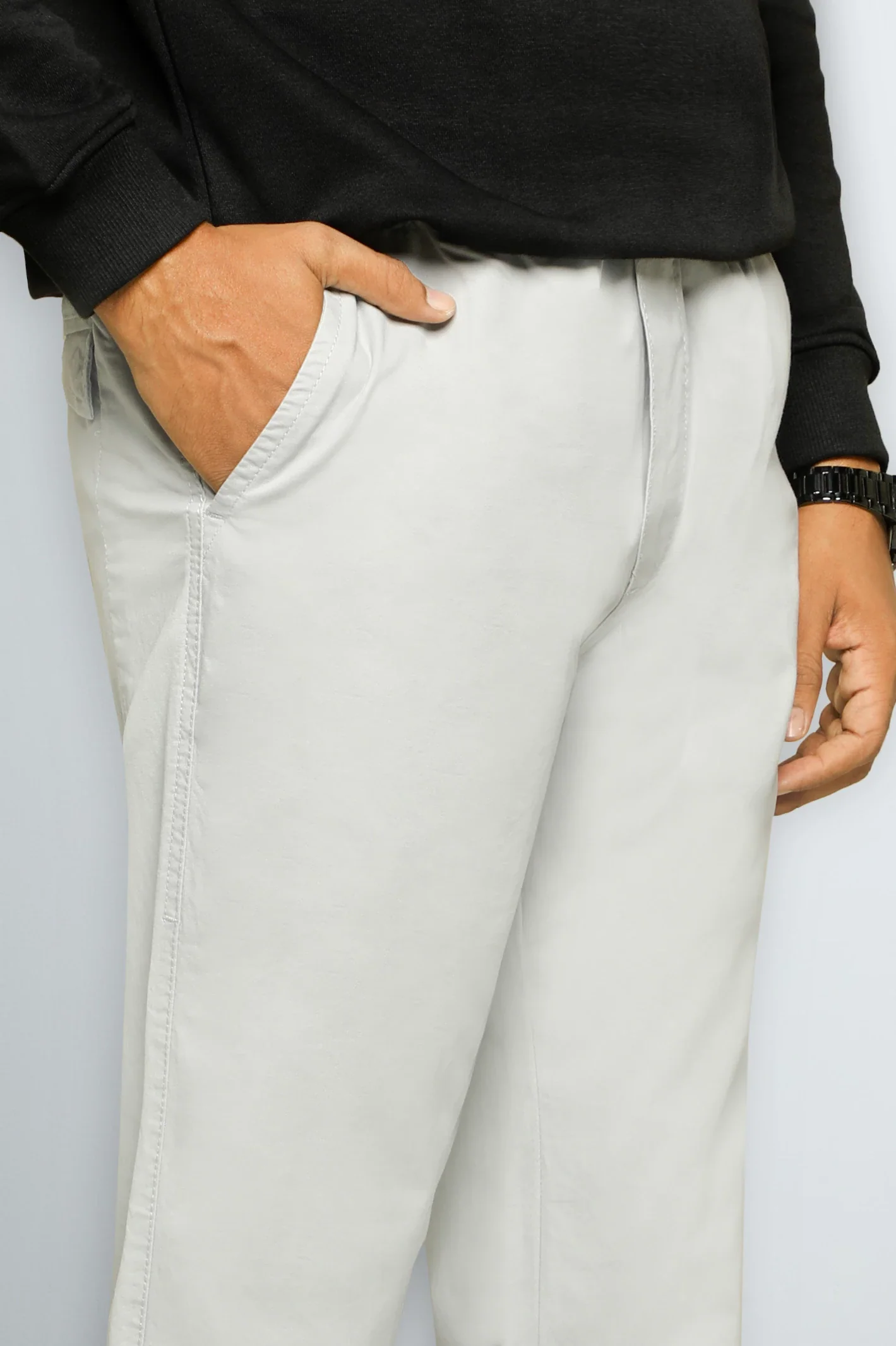 Light Grey Smart Fit Cotton Pants - Image 2