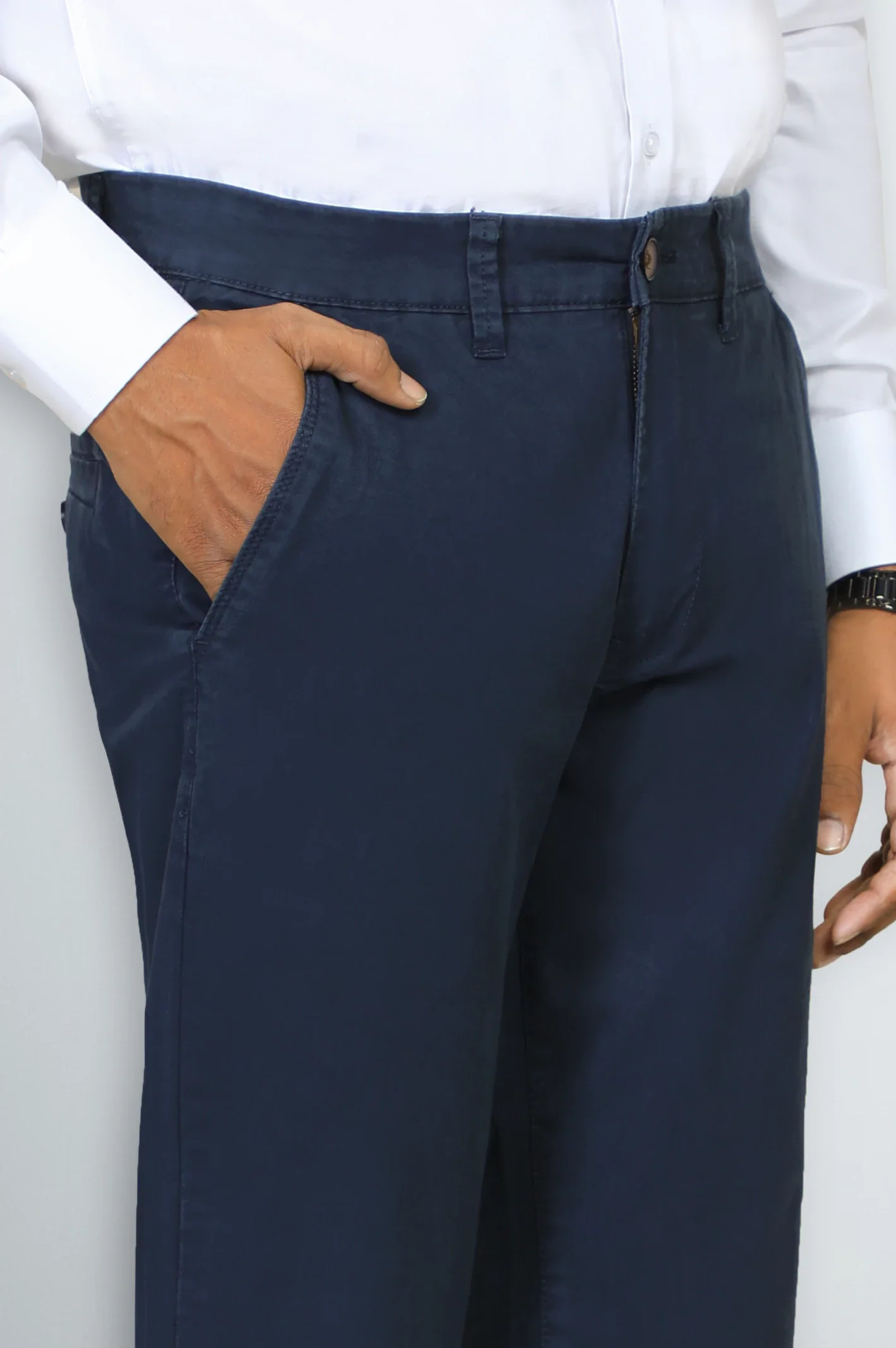 Navy Blue Smart Fit Cotton Pants - Image 2