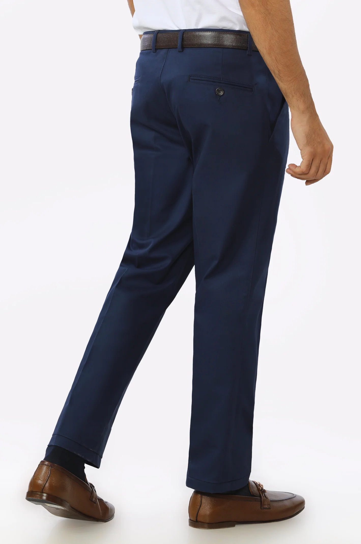 Navy Blue Cotton Regular Fit Trouser - Image 4